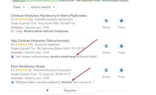 treść opinii Google korzystna dla pozycjonowania