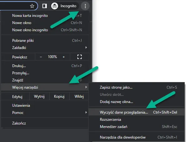 Wyczyść dane przeglądania Google Chrome