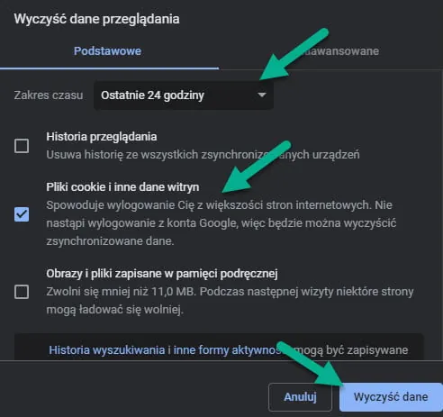 Wyczyść dane Google Chrome