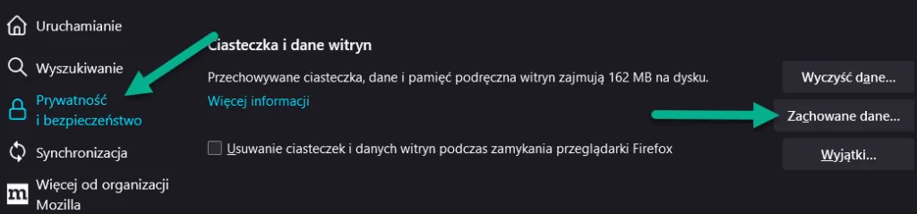 firefox czyszczenie zachowanych danych i cookies
