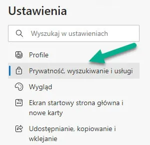 edge ustawienia prywatność