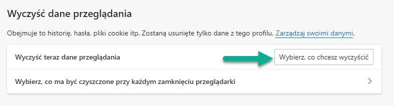 edge wyczyść dane przeglądania