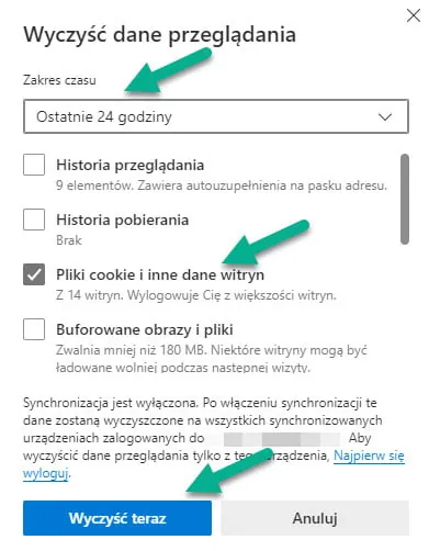 edge wyczyść dane przeglądania