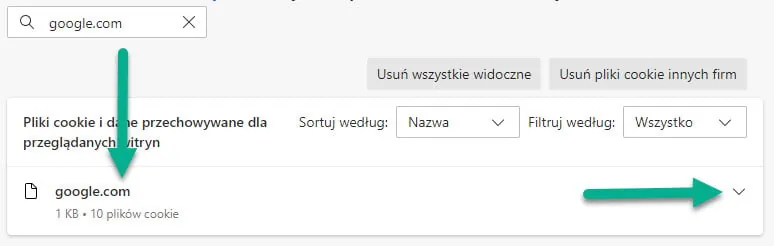 edge usuń ciasteczka