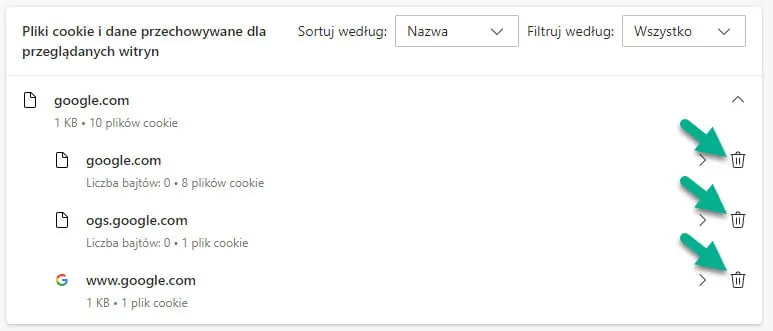 edge usuń ciasteczka