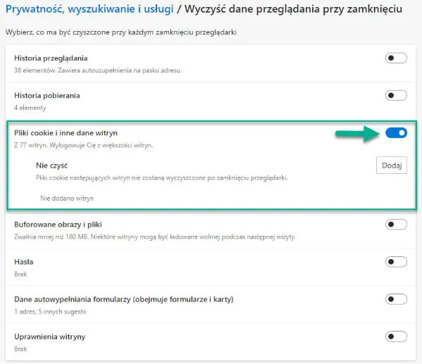 edge automayczne czyszczenie ciasteczek