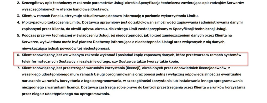 regulamin cyber folks backup kopia bezpieczeństwa we własnym zakresie