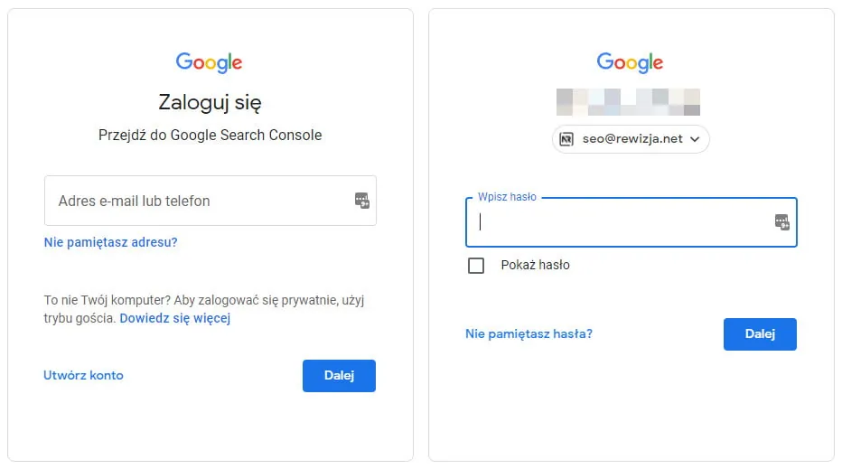 Logowanie do Google Search Console