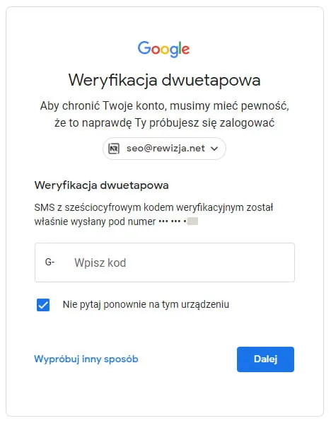 logowanie Google weryfikacja dwuetapowa