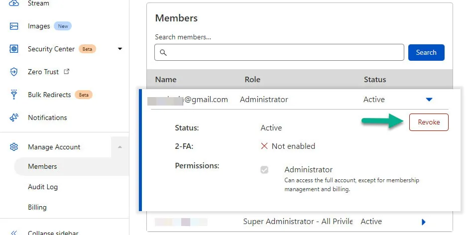 odbieranie dostępu do cloudflare