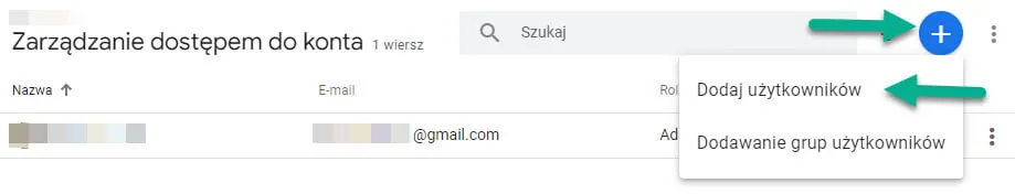 dodawanie użytkowników Google Analytics