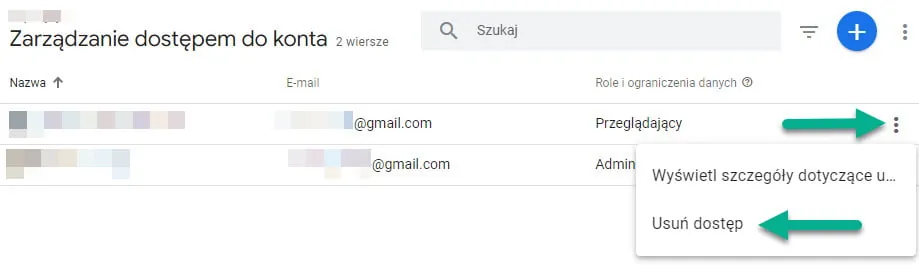 usuwanie użytkowników GA