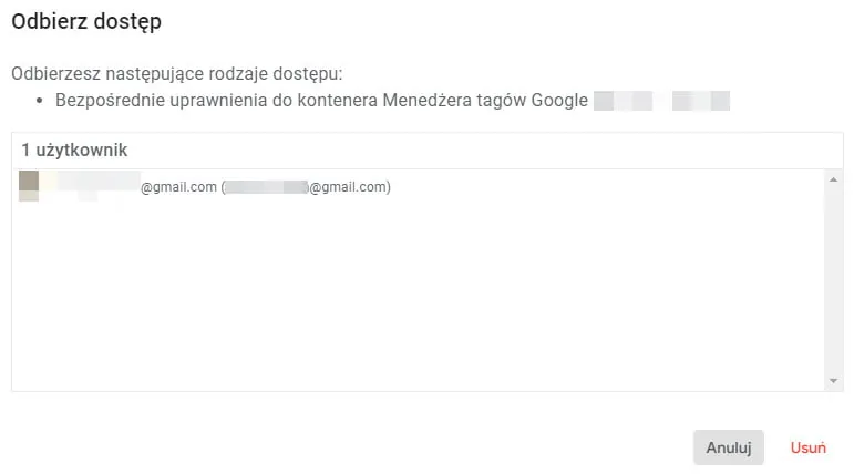 Menedżer Tagów Google usuń dostęp