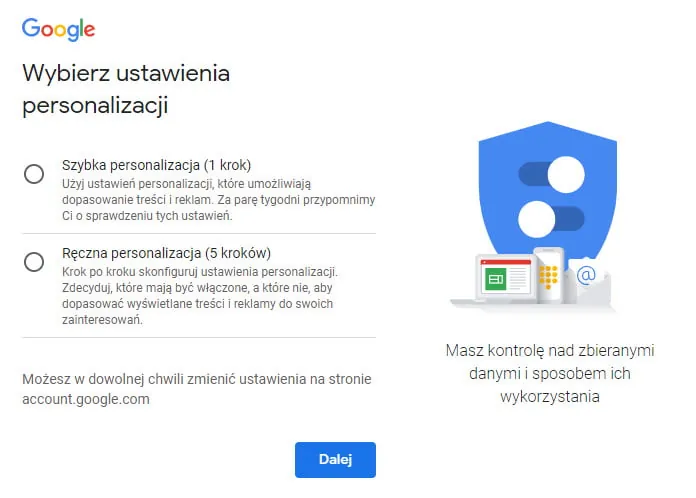 ustawienia personalizacji konta Google