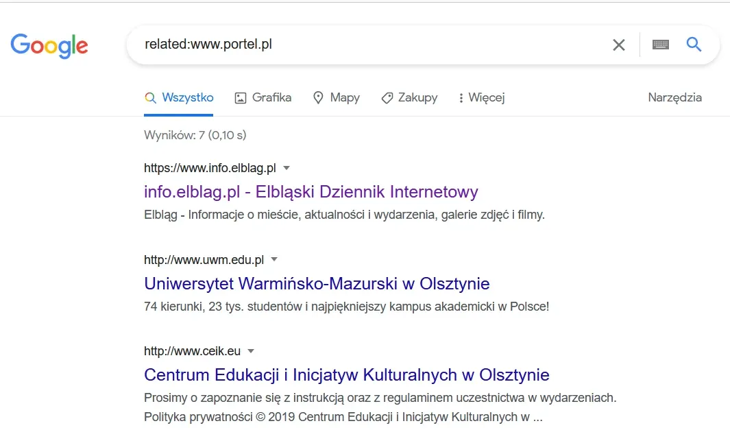 operator wyszukiwanie informacji na pokrewnych stronach