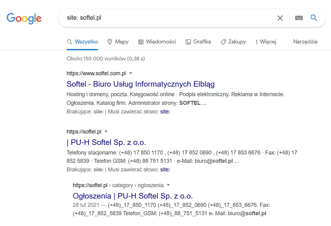 operator ograniczenie wyników do jednej domeny