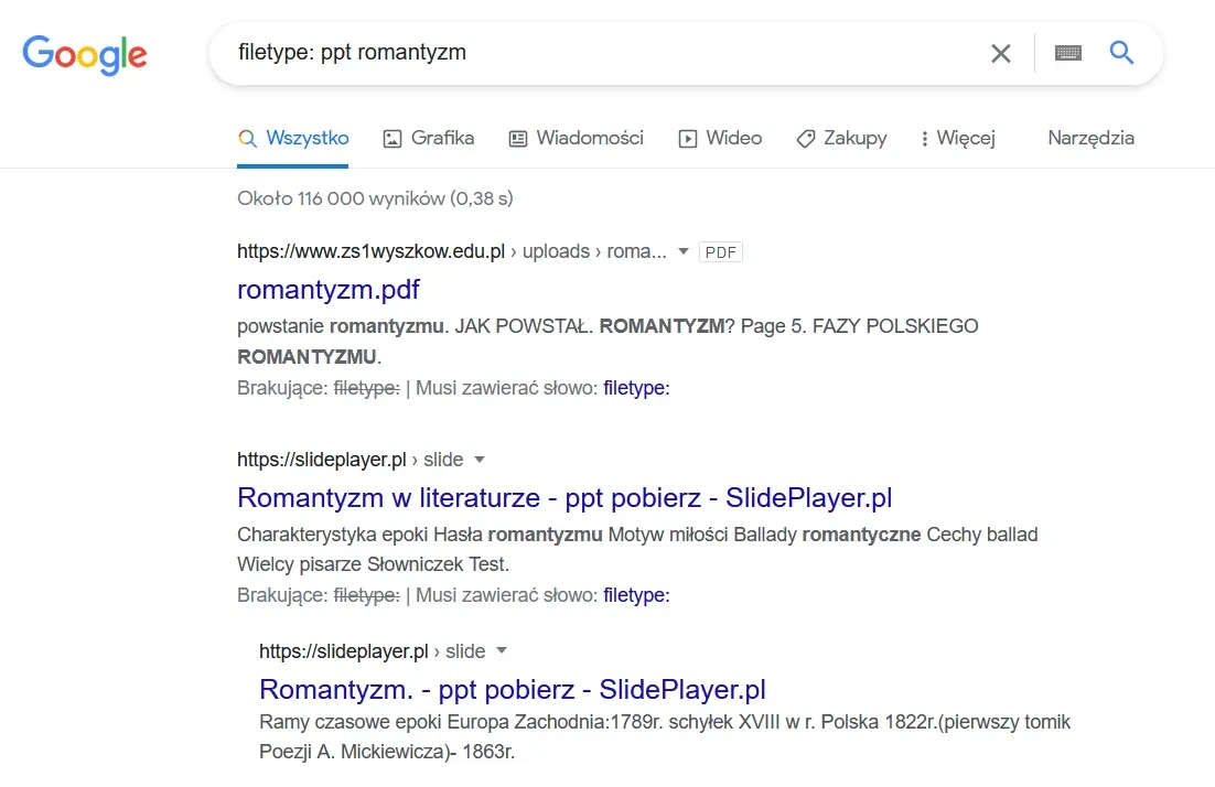 operator wyszukiwanie danych formatów