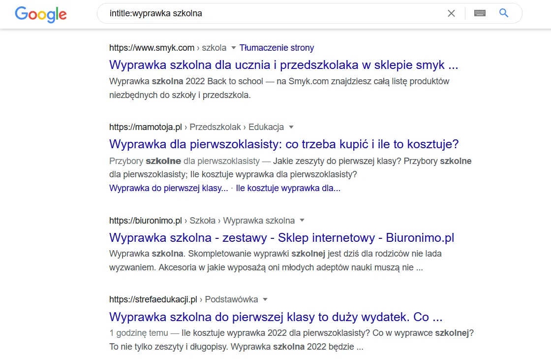 operator wyszukiwanie frazy w tytule