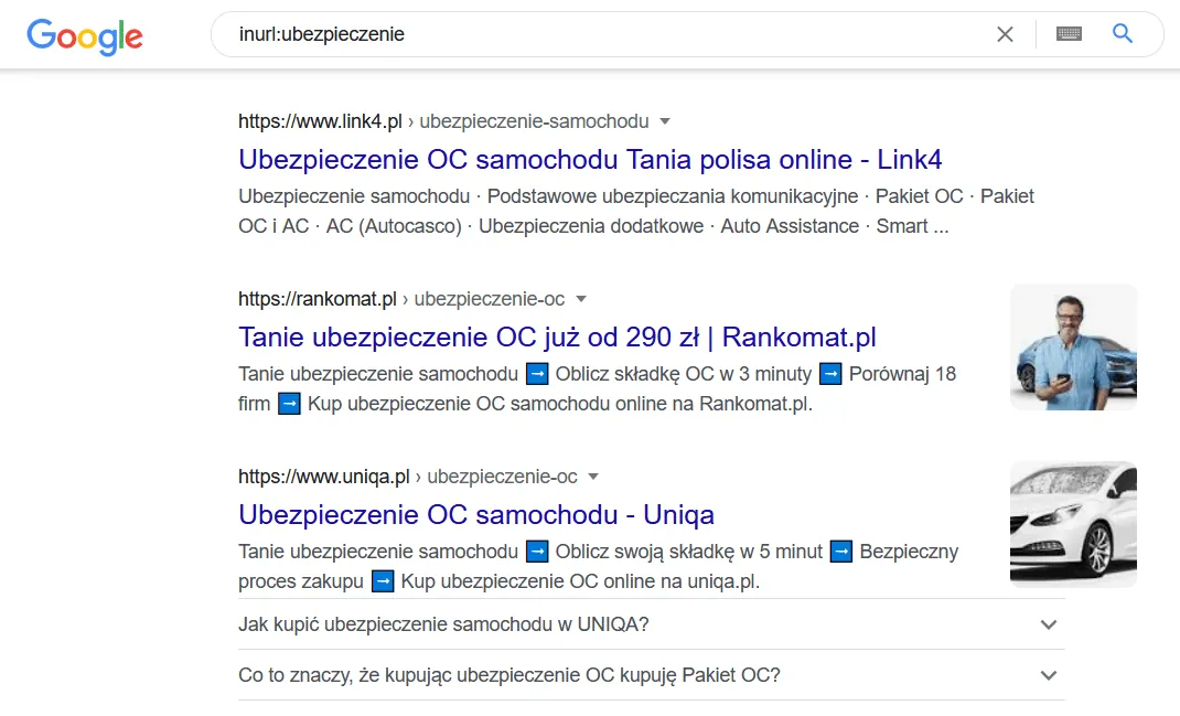 operator wyniki zawierające frazę w URL