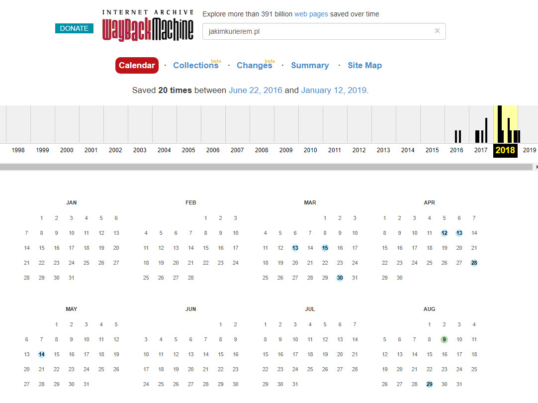 Wayback machine - historia kopii zapasowych strony internetowej