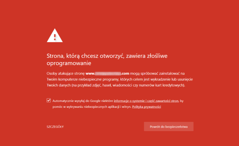 ostrzeżenie złośliwe oprogramowanie