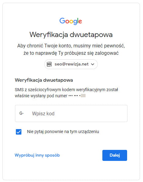 logowanie Google weryfikacja dwuetapowa