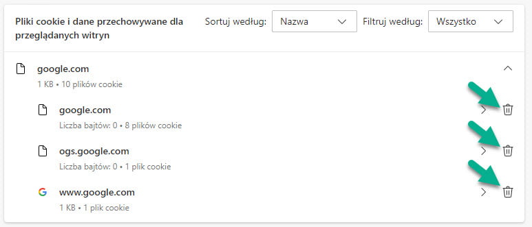 edge usuń ciasteczka